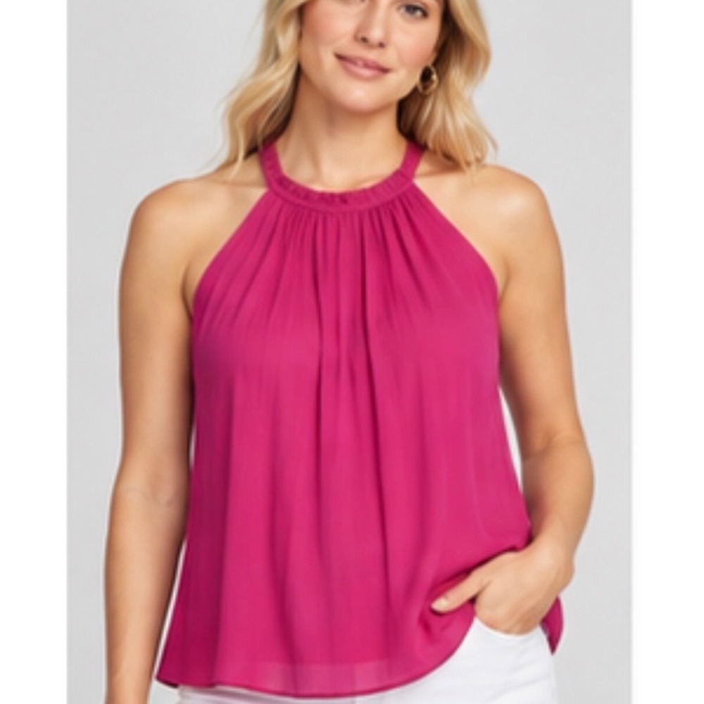 Green Envelope Womens S Magenta Pink Halter Tank Top Pleated Barbiecore Boho K50